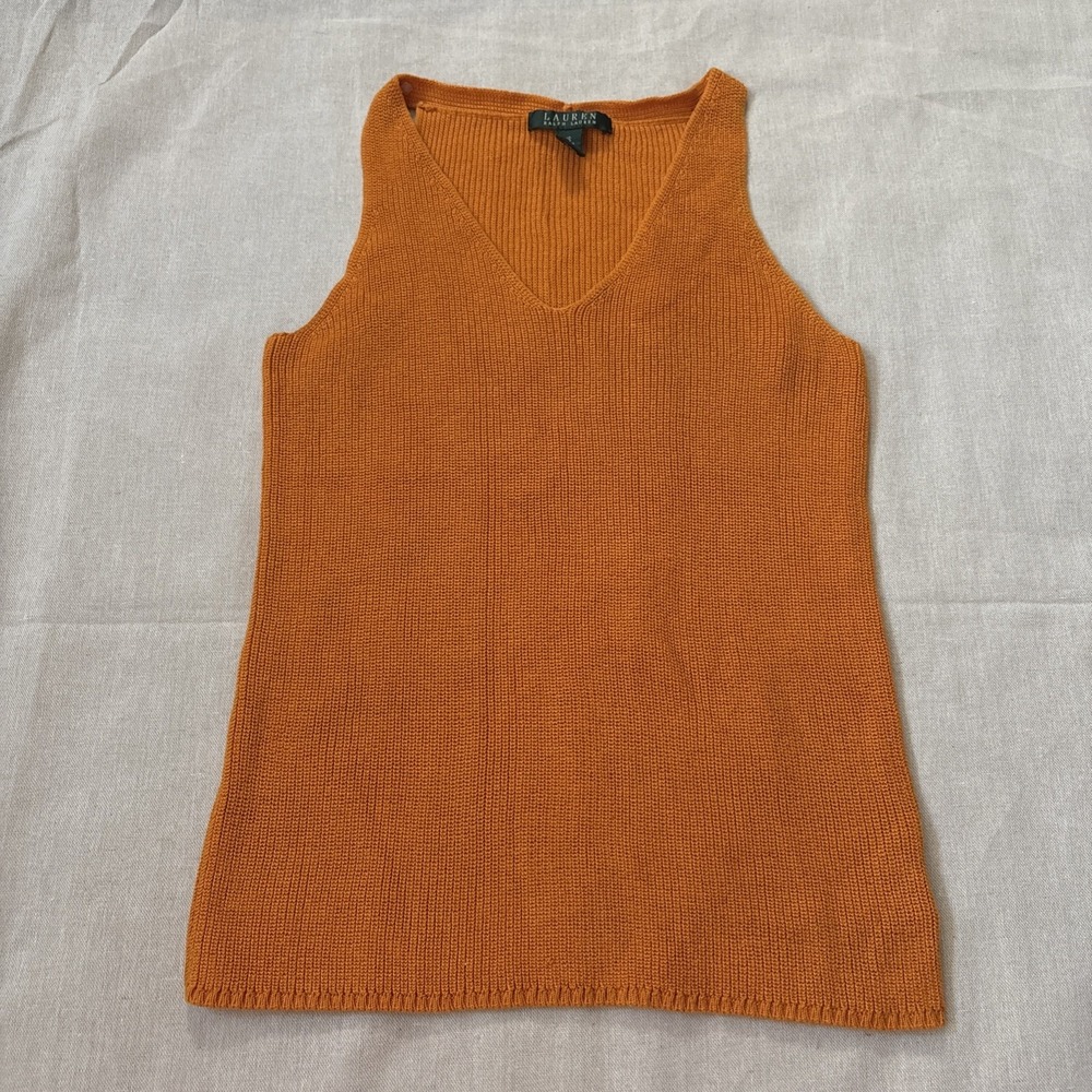 LAUREN RALPH LAUREN Sleeveless Orange Tank Top Size XS Ribbed Texture Vest‎